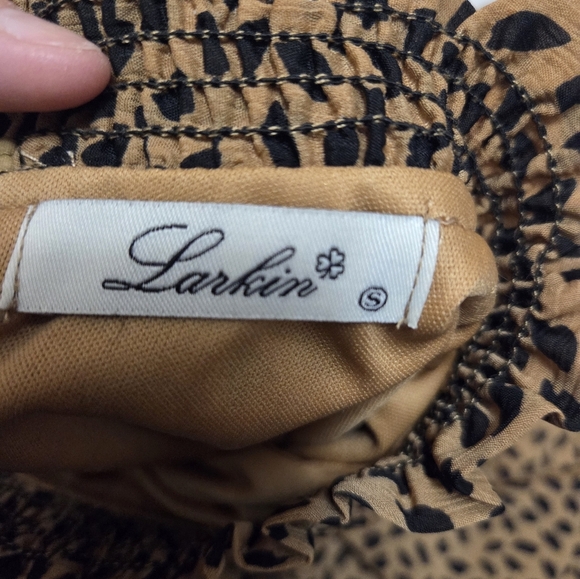 She + Sky Tan Fit and Flare Dress with Crew Neck and Bishop Sleeves - Picture 8 of 11